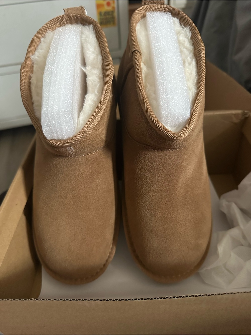 Gvimenos Cozy Suede Shearling-Lined Ankle Booties in Chestnut